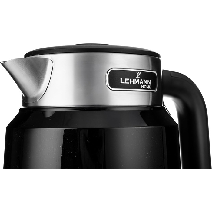 Електричний чайник LEHMANN з нержавіючої сталі 2L, 2200W, швидке нагрівання, подвійні стінки, автовимкнення та захист від перегріву, BPA-free, для великих сімей та офісів, чорний