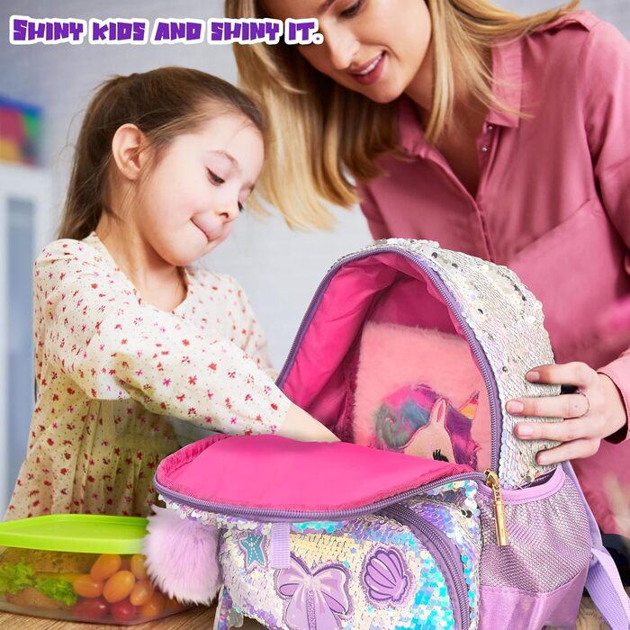 Дитячий рюкзак Єдиноріг для дівчаток з паєтками, персоналізований рюкзак Каваї для школи та садочка, подарунок на день народження або Різдво (Морська хвиля, 40 см)