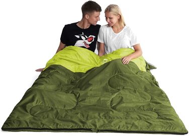 Спальний мішок Oaskys для двох дорослих з подушками – Queen Size XL, водовідштовхуючий, для всіх сезонів, кемпінг, подорожі, 59x86.6 дюймів, оливковий