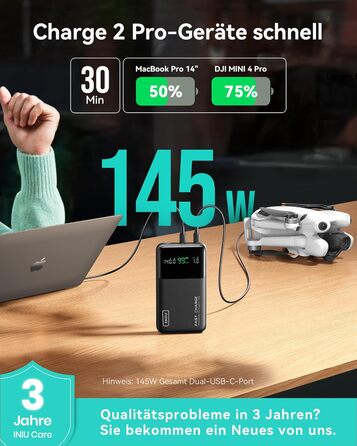 Power Bank INIU 140W 25000mAh з USB-C: зарядка для MacBook, iPad, iPhone, DJI, камери. Ідеально для подорожей та офісу