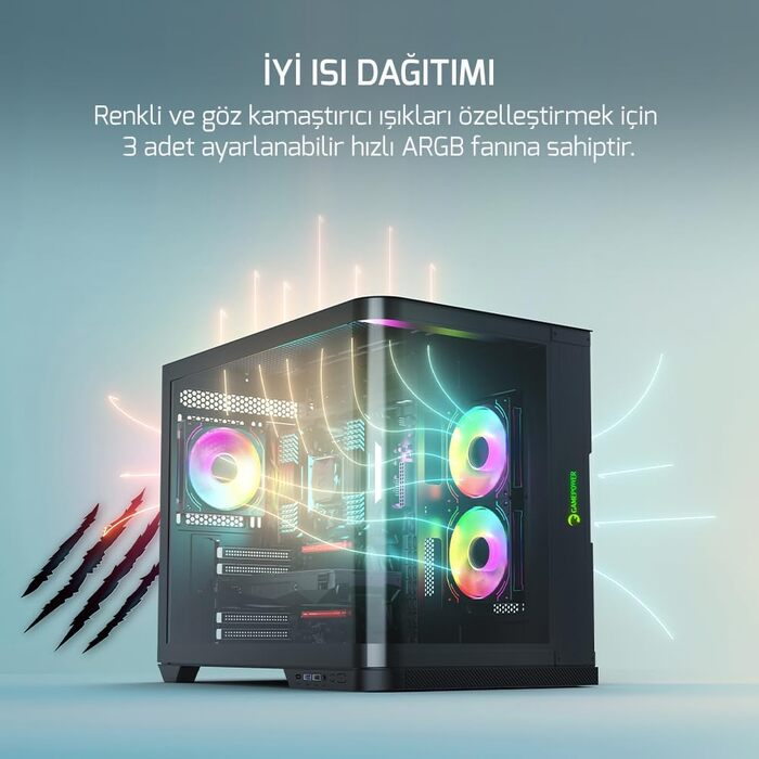Корпус для ПК Gamepower Warcry Vertex з темперованим склом, ATX Mid Tower, 3x RGB вентилятори, блок живлення 750W 80 Plus, чорний