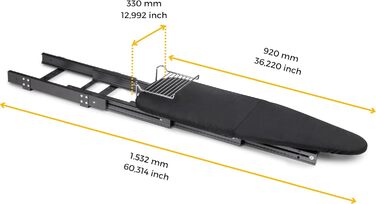 Складана гладильна дошка Emuca для меблів, 81x30 см, сірого кольору, з оббивкою, поворотна на 180 градусів