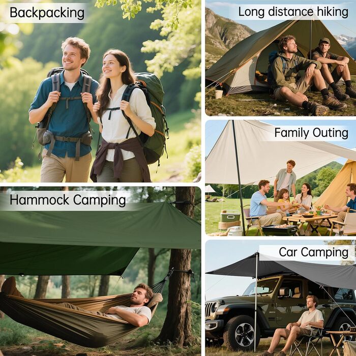 FREE SOLDIER 3x3.2m Waterproof Tarp - Ultralight Tent Shelter for Camping, Hiking & Outdoor Activities (Military Green)