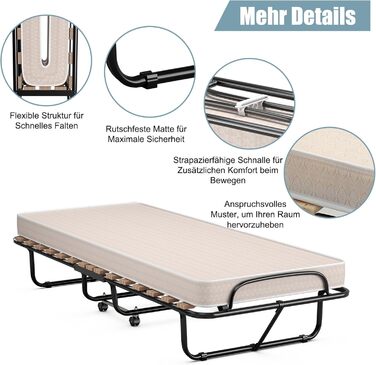COSTWAY Foldable Guest Bed with Foam Mattress
