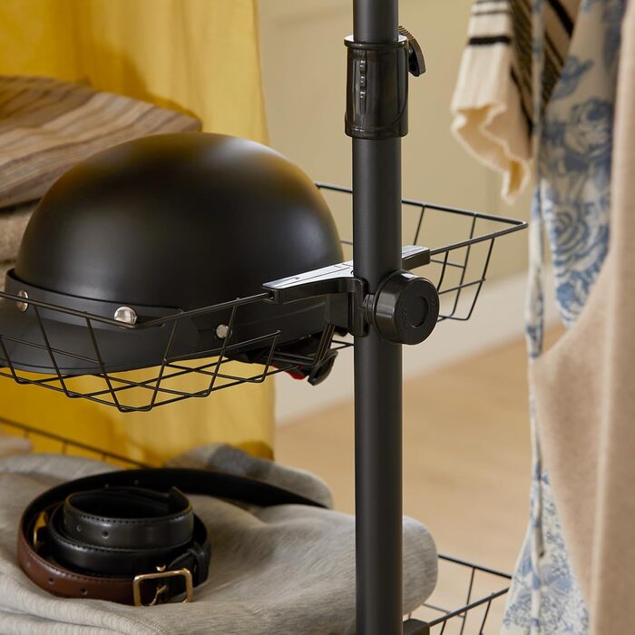 SoBuy KLS04-SCH Telescopic Rod Clothes Rack with 5 Clothes Rails and 2 Baskets Telescopic Wardrobe System Adjustable Shelving System B (209-311) x (200-285) cm