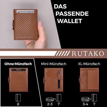 RUTAKO Slim Wallet with RFID Protection - Card Holder for Men & Women - Small Credit Card Wallet - Mini Purse - Small Wallet/Cardholder - Carbon Cognac