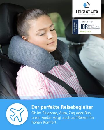Neck Pillow Airplane ANDAR QuickDry, Ergonomic Travel Pillow, Neck Roll with Quick-Drying Cover, Neck Support Pillow with Memory Foam Against Neck Pain, Travel Pillow for Car