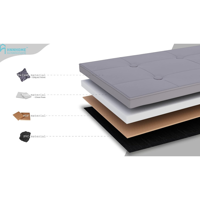Складана оксамитова банкетка HNNHOME 110×40×40 см, сіра, пуф-оттоманка з кришкою для зберігання іграшок, для вітальні й спальні, екстравелика