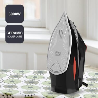 Праска з парою Black+Decker BXIR3000E | 3000 Вт | Керамічна підошва | 200 г/хв | Система захисту від накипу | Вертикальне прасування | Дезінфекція