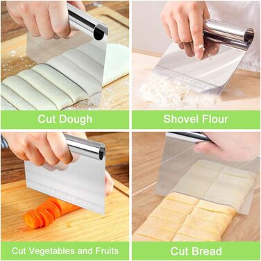 Набір карт для тіста Vicloon (3 шт.) з нержавіючої сталі, картки для розкачування тіста, скребки для тіста, для тортів, піци, хліба, кухонні аксесуари, сріблясті