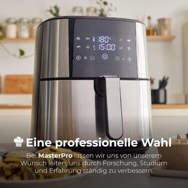 MasterPro Foodies Аерофритюрниця XXL 6л 1800Вт з LED дисплеєм та антипригарним покриттям | Фритюрниця без олії 8-в-1