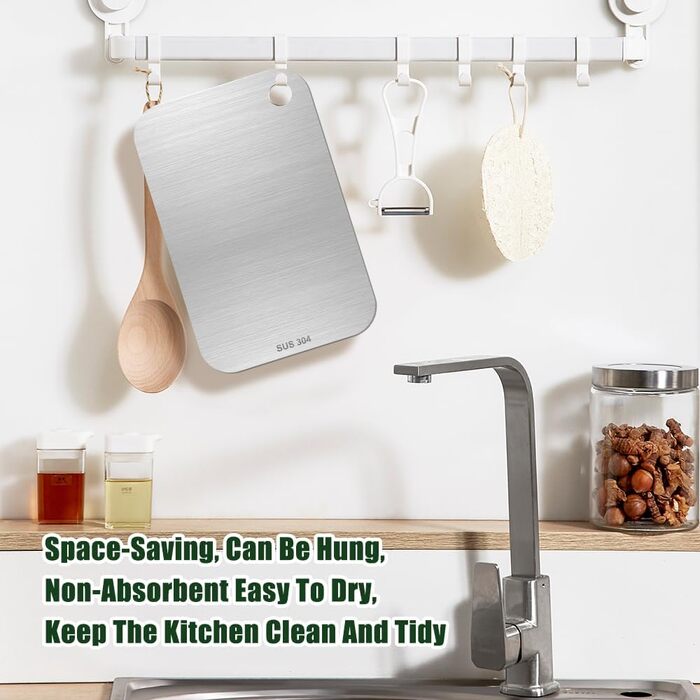 Нержавійна дошка для нарізання з нержавіючої сталі, 2 шт. (14,5 x 23,5 см), Titanium, двостороння, легко миється, антибактеріальна, для м'яса, овочів, фруктів