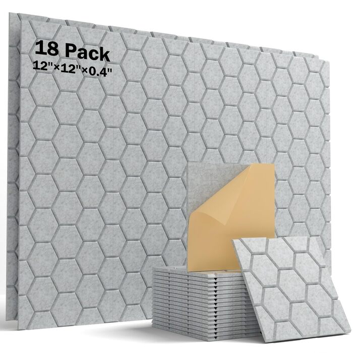 Самоклеючі звукопоглинаючі панелі для стін Akustikplatten, шумоізоляційні плити високої щільності для студії, дому та офісу, 30x30x0.9 см, 18 шт, сірі