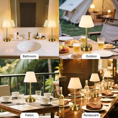 Світлодіодний акумуляторний настільний світильник OUTON 2 шт, USB-C, 3 режими освітлення (3000K-6000K), сенсорне керування, IP54, 53 год, золотий - для ванної, кухні, вулиці