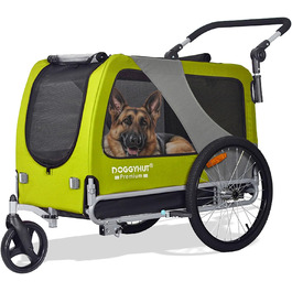 DOGGYHUT® Преміум XL 2-в-1 велопричіп та джоггер для собак 23-45 кг, причіп для велосипеда для собак, зелений лимон