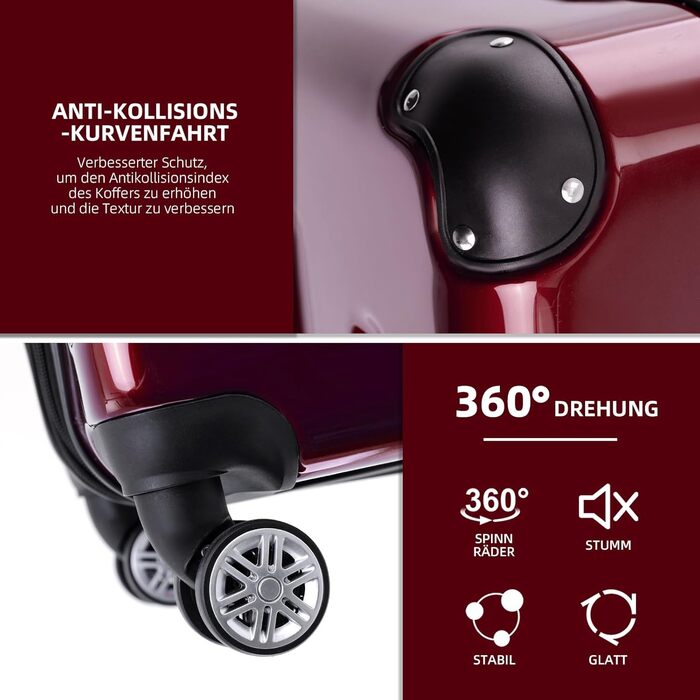 Набір валіз Beibye: 3 валізи з жорстким корпусом, ролер, для подорожей (червоний)