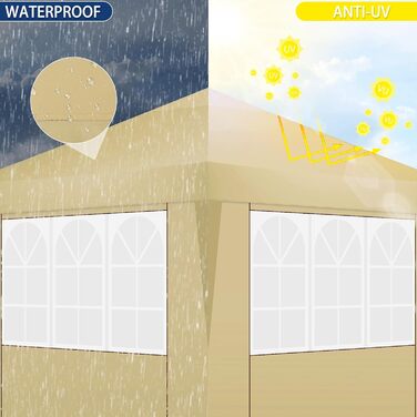COBIZI Pavilion - Waterproof, Stable, Winter-Proof, Foldable, Pop-Up Gazebo/Party Tent for Beach, Wedding, Garden - with 4 Side Panels, UV Protection 50+, Adjustable Height (Khaki, 3x3m)