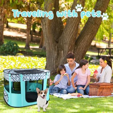 Клітка-забіг для цуценят та собак, складана, 70x55x40 см, зелена в клітинку