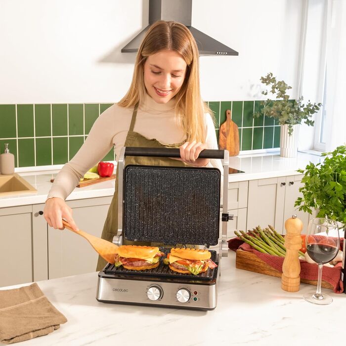 Cecotec Rock'nGrill Blaze Electric Grill. 2400W, RockStone coating, Easy cleaning, 180º opening, BPA-free, Grilling surface 29x23 cm, Adjustable temperature 2400 W | Blaze