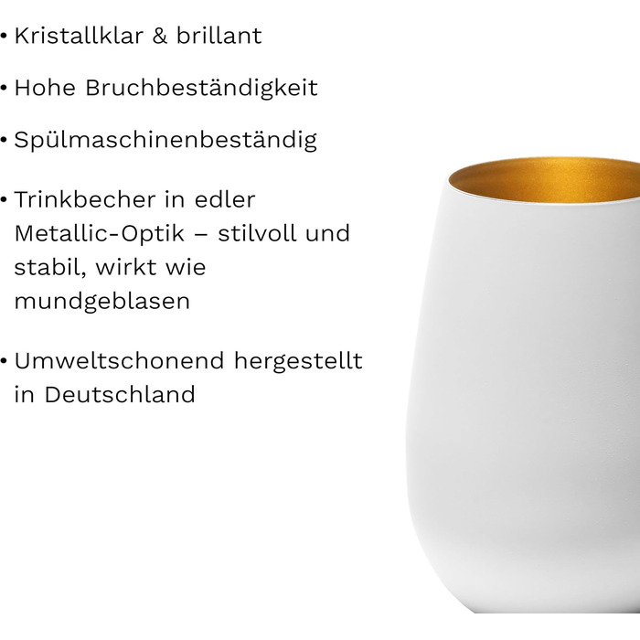 Stölzle Lausitz Glasses 465ml I Drinking Glasses 6-Piece Set I Cocktail Glasses Dishwasher-Safe with High Impact Resistance I Universal Glasses as Water Glasses, Juice Glasses, Whiskey Glasses I White Gold