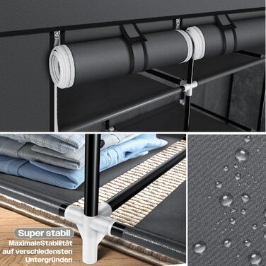 KESSER® Wardrobe Fabric Closet, Stable with Clothes Rail & Shelves, Incl. 5x Clothes Hangers, Fabric Folding Closet for Bedroom, Dressing Room Wardrobe with Clothes Rack 150x45x175cm Anthracite