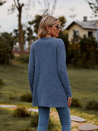 Кардиган жіночий з довгим рукавом, відкритий спереду, на ґудзиках, V-подібний виріз, легкий, з кишенями (XL, темно-синій)