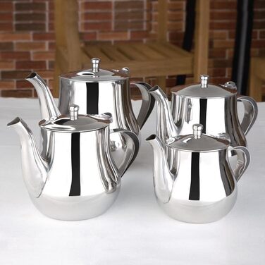 Olympia Stainless Steel Teapot 1 Liter/35 oz, Silver, High-Gloss Polish, Arabian Style Teapot, Heat-Resistant Handle, Hinged Lid, Drip-Free Spout - Commercial Cafe or Home Use, M982