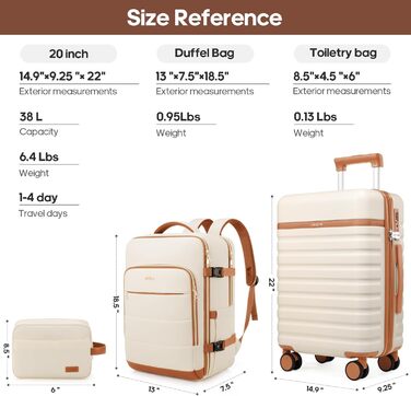 Набір валіз UKEIN 3 шт. з жорсткою PC оболонкою: велика, середня, маленька. Зручний набір валіз для подорожей з TSA замком, спіннерами та рюкзаком для ноутбука. В комплекті: валіза, рюкзак, кульок. Колір: кремовий.