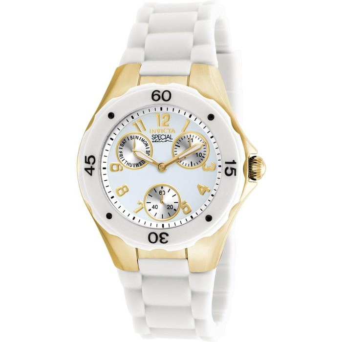 Жіночий кварцовий годинник Invicta Angel — 38мм, золотистий зі сталі, білий циферблат