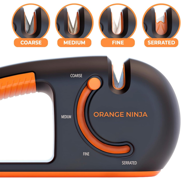 Точилка для ножів Orange Ninja 4-ступенева - преміум точилка для кухонних ножів - регульована ручна точилка для кухонних ножів, кишенькового ножа, кухарського та зубчастого ножа від Sharp Pebble