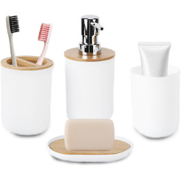 Набір аксесуарів для ванної кімнати на 4 предмети: тримач для зубних щіток, мильниця, дозатор для лосьйону, стакан для ополіскувача, сучасна сантехніка для дому та готелю (білий)