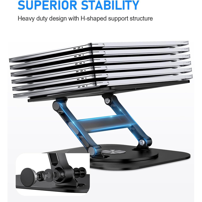 AOEVI Adjustable Laptop Stand with 360° Swivel Base - Ergonomic Foldable Laptop Riser for Desk - Compatible with MacBook Pro/Air & Notebooks up to 16 inches - Black