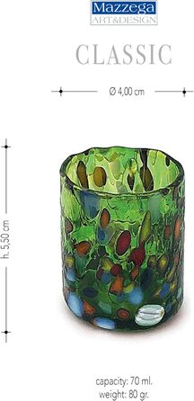 Набір келихів для текіли та лікеру Mazzega Art & Design SHOT 70 мл (12 шт), ручна робота, муранське скло, зелений колір