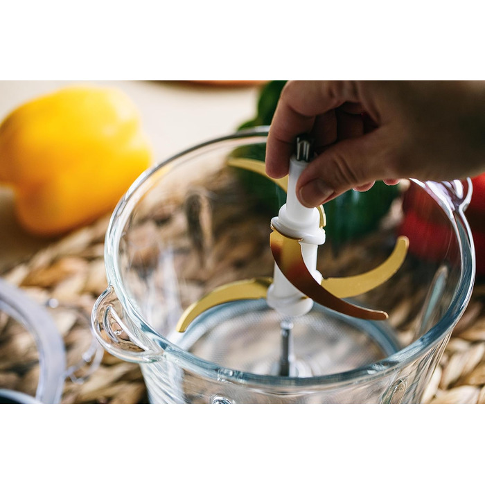 Електричний подрібнювач Family Care для кухні: 3 титанові леза, 300W, скляна чаша 600 мл, подрібнювач м'яса, цибулі, овочів, горіхів, льоду. Багатофункціональний.