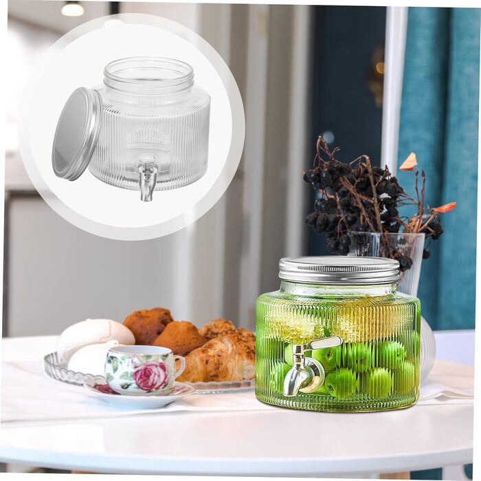 Glass Jug with Tap Dispenser System, Hydro Water Jug with Faucet, Juice Syrup Insulated Water Bottles Filter Tap Glass Jug, Water Container with Faucet, White