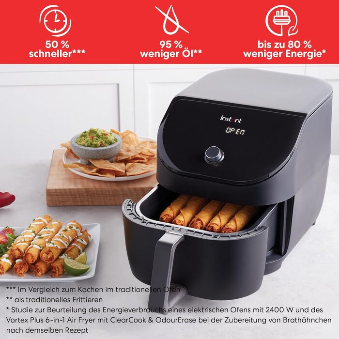 Instant Vortex Slim 5.7L Digital Air Fryer, Black, 5-in-1 Smart Programmable Air Fryer, Baking, Roasting, Grilling, Reheating - 1700W Large Digital Slim Design (5.7L)