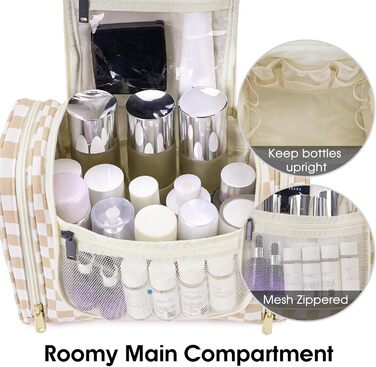 Сумка для туалетних аксесуарів для жінок та чоловіків, накидна, косметичка (блакитне листя, світло-коричнева сітка)