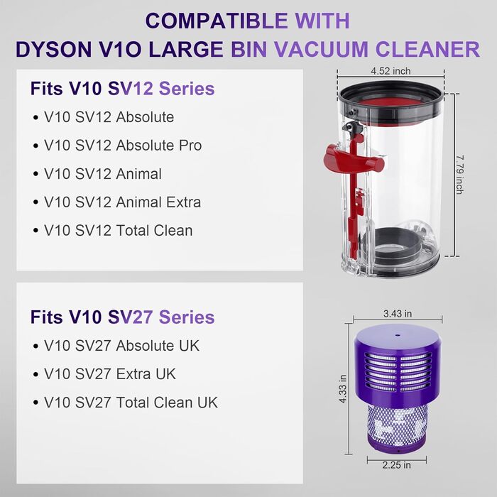 Замінний контейнер для пилу до пилососа Dyson V10 SV12 SV13 SV27, з HEPA-фільтром та насадкою, аксесуари для Dyson V10