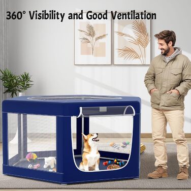 Клітка для собак шестигранна, 114 см, з м'якою обшивкою з 600D Oxford, стабільна конструкція з нержавіючої сталі, 65,6 см у висоту, для малих та середніх собак, блакитна