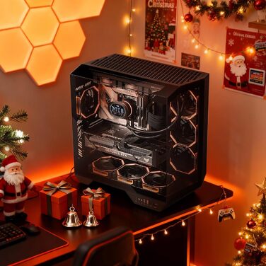 darkFlash DY470 - Корпус для ігрового ПК Full-Tower ATX з 4 PWM-ARGB вентиляторами, підтримка RTX 40, 2 камери, панорамне скло, радіатори до 360 мм (білий)