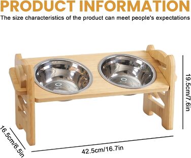 Підвищена годівниця для собак з бамбука з регулюванням висоти, 2 миски з нержавіючої сталі, нахилена годівниця для собак та котів, міцна