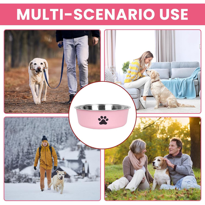 Набір з 4 мисок для собак з нержавіючої сталі, протиковзкі, для води та корму, 18 см, підходять для собак та котів будь-якого розміру