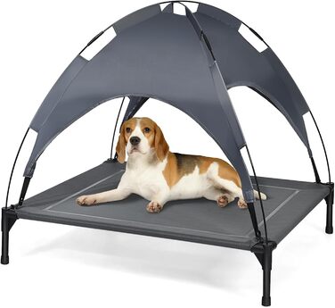 Підвищене ліжко для собак GYMAX знімним тентом, вологостійке та дихаюче, 90x81x86 см