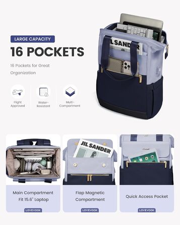 Стильний рюкзак LOVEVOOK для жінок: місткий, водонепроникний, 15.6-17.3 дюйми, для роботи, навчання, подорожей (бежевий, хакі, блакитний, темно-синій)