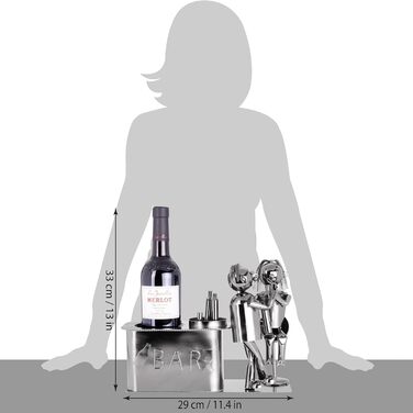 BRUBAKER Wine Bottle Holder Loving Couple at the Bar Decorative Object Metal Couple Gift Bottle Stand with Greeting Card