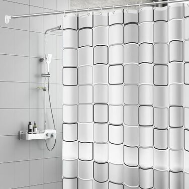 Штора для душу та ванни від цвілі, 180 x 200 см, 12 гачків, водонепроникна, швидковисихаюча, антибактеріальна, пральна, для спальні, сім'ї, готелю – Біла