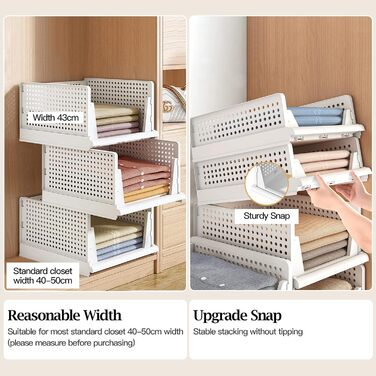 4 Pack Closet Organizer Stackable Plastic Closet Organizer Storage Box, Lightweight, Easy-Pull Drawer Dividers for Clothes, Closet, Pantry, Laundry Room