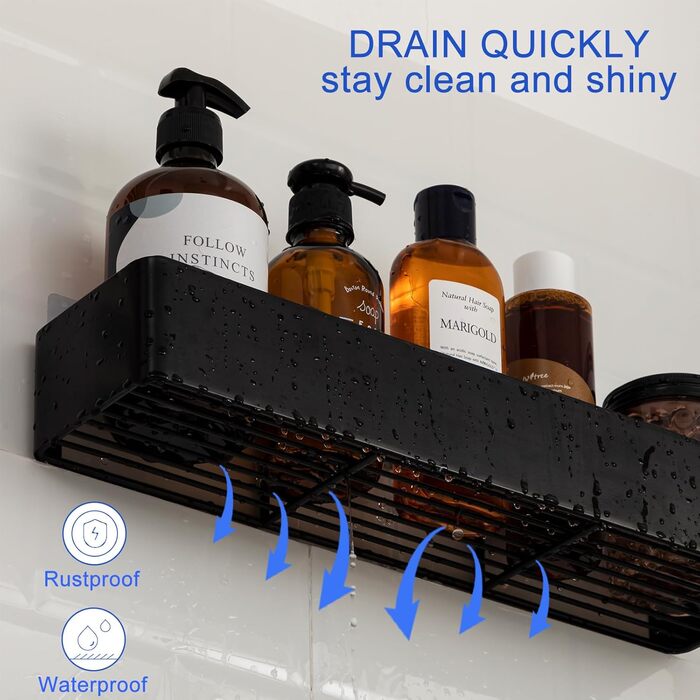 NOSTHEART Shower Shelf No Drilling, 2 Pack Shower Rack Organizer with Hooks, 38-40cm Bathroom Shelf with Large Capacity, Shower Basket for Bathroom and Kitchen