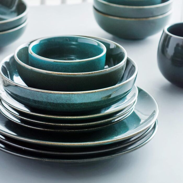 Набір супових тарілок UNICASA, 4 шт, порцеляна, 16 см, 740 мл, зелені