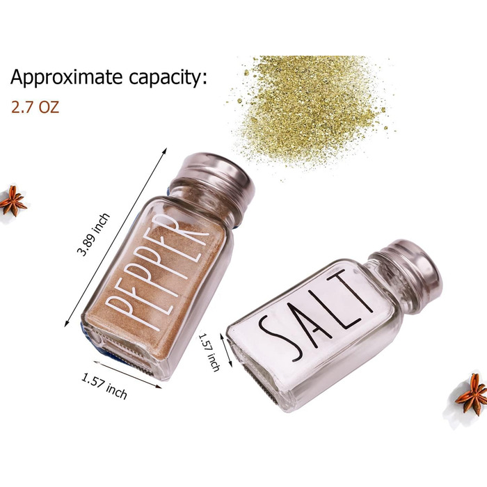 Farmhouse Salt and Pepper Shaker Set, Clear Glass, Cute, Gift for Women, Wedding Decoration, No Rubbing